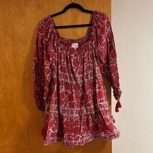 Cleobella Block Print Square Neck Long Sleeve Dress Sz M